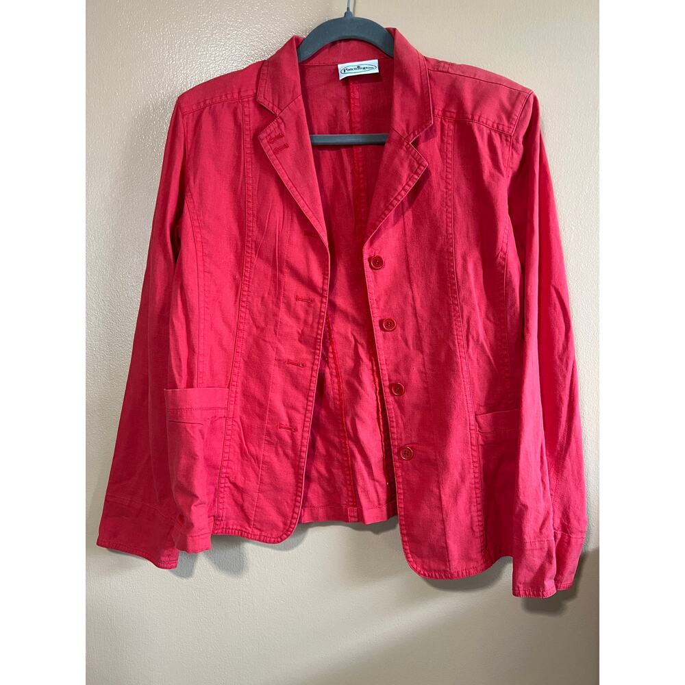 Patchington Women L Coral Red Linen Cotton Blazer Resort Jacket Florida Boutique